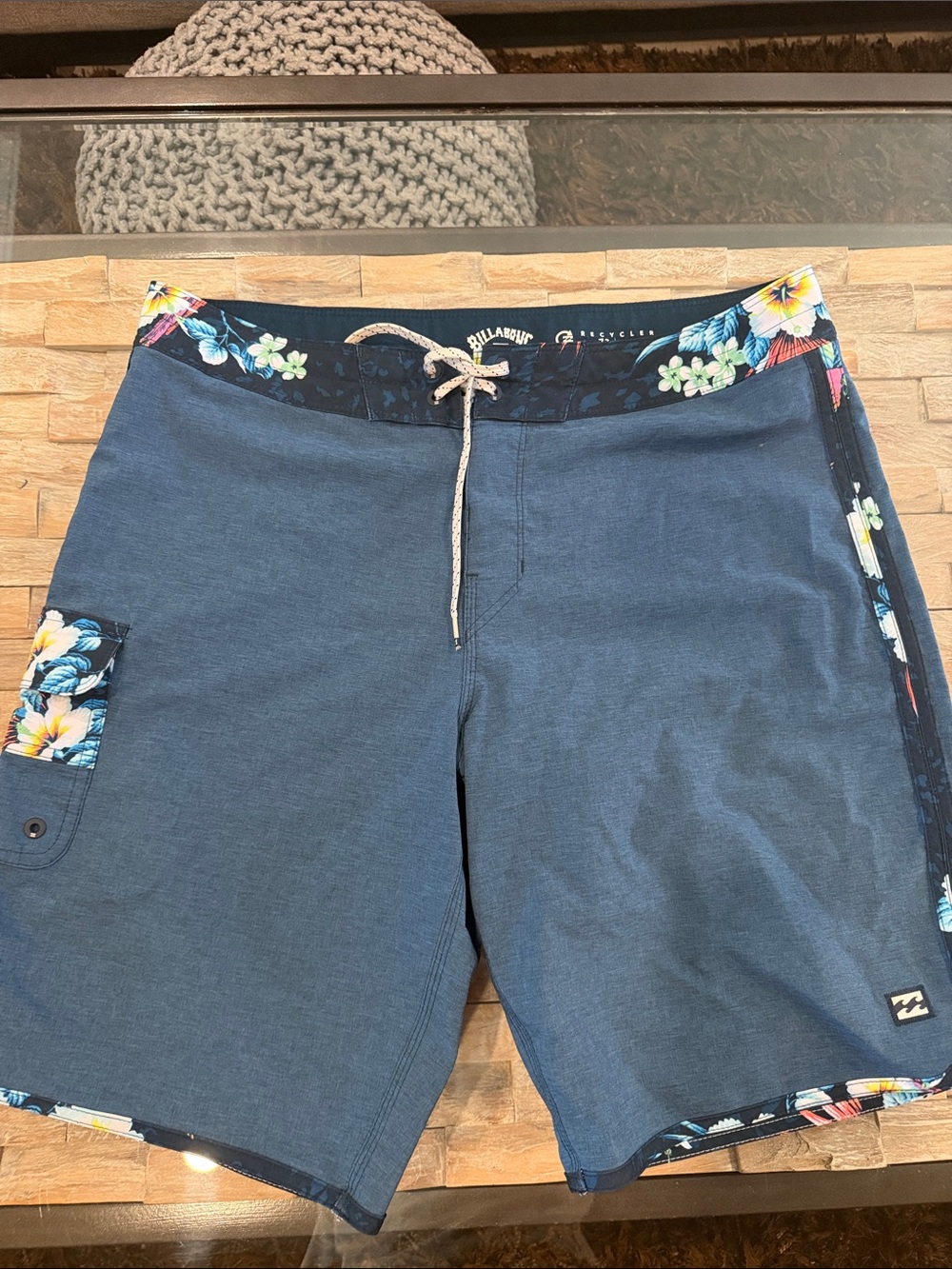 Billabong Blue Board Shorts with Tropical Floral Trim